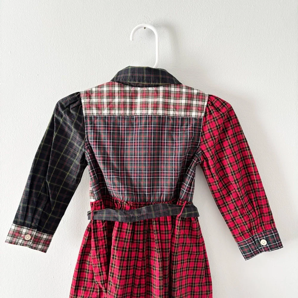 Ralph Lauren Baby Girl Plaid Cotton Shirtdress Mixed Print Belted Holiday